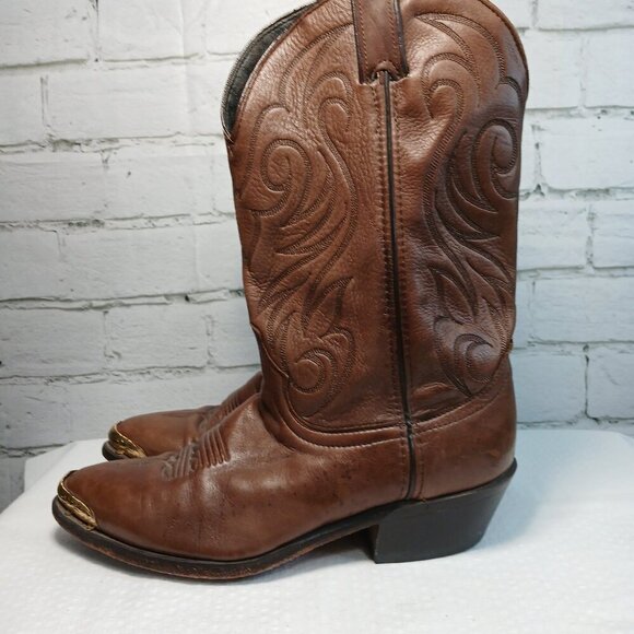 MENS VINTAGE LAREDO COWBOY BOOTS BROWN LEATHER POINT TOE SIZE 8.5 EE - Picture 9 of 12